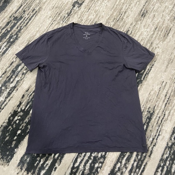 Armani Exchange Shirt Mens Sz XL Blue Short Sleeve V Neck Pima Cotton Tee - Picture 1 of 5